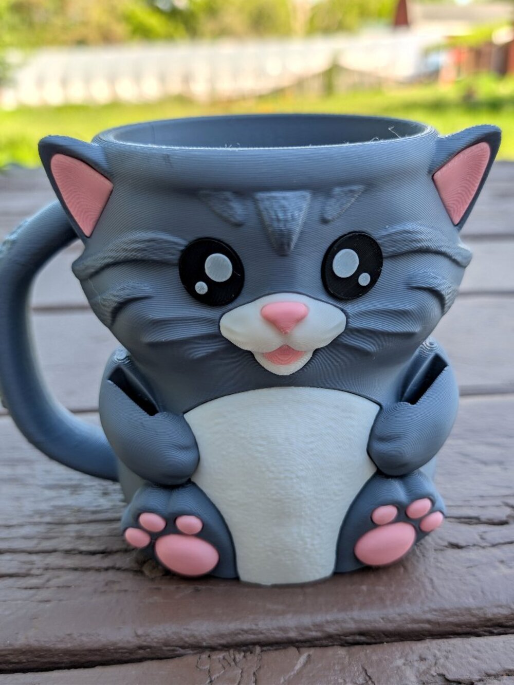 3-D Printed Gray Cuddles the Cat Ice Cream 16 oz. Pint Holder with Spoon Slots